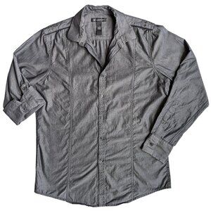 INC Men's Long Sleeve Roll-Tab Casual Button Up Shirt Gray | S